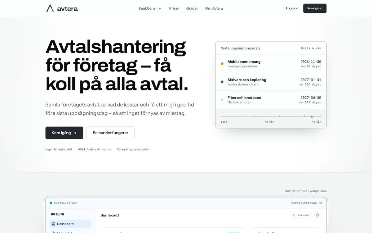 Startsidan på Avteras webbplats
