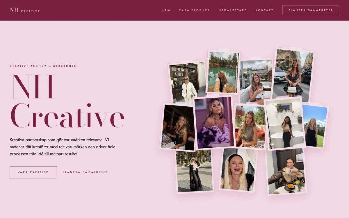 Startsidan på NH Creative ABs webbplats
