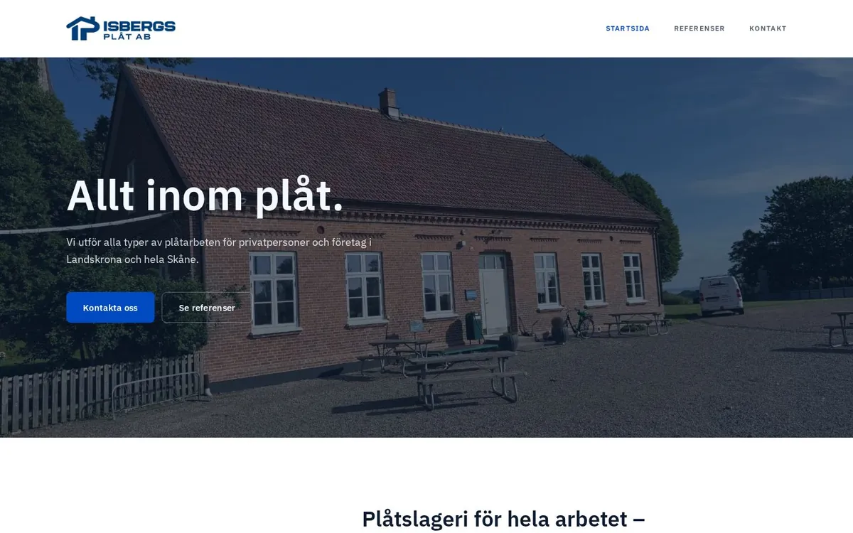 Startsidan på ISBERGS Plåt ABs webbplats